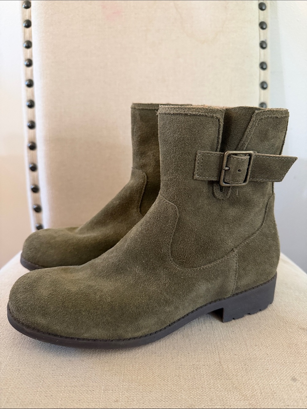 Vionic Women's Jill Suede Buckle Boots Olive Green Size 7